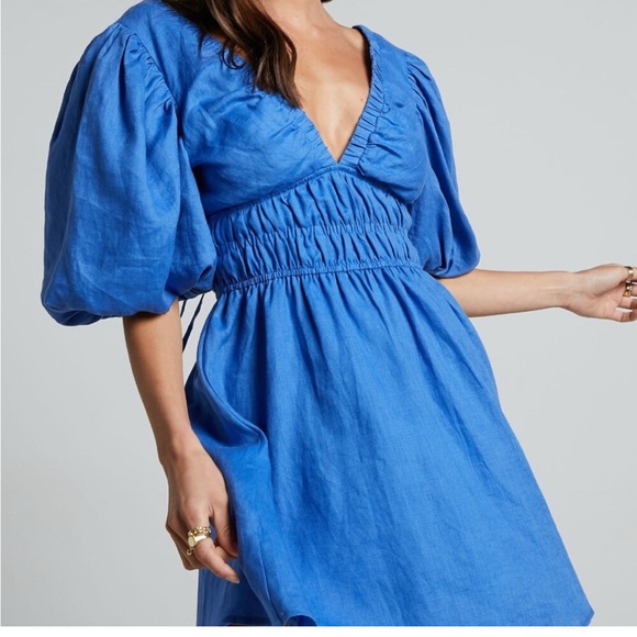 Amalie the Label Dresses & Skirts - NEW Amalie‎ the Label by Showpo Khaila LInen Lunge Puff Sleeve Mini Dress Blue 6
